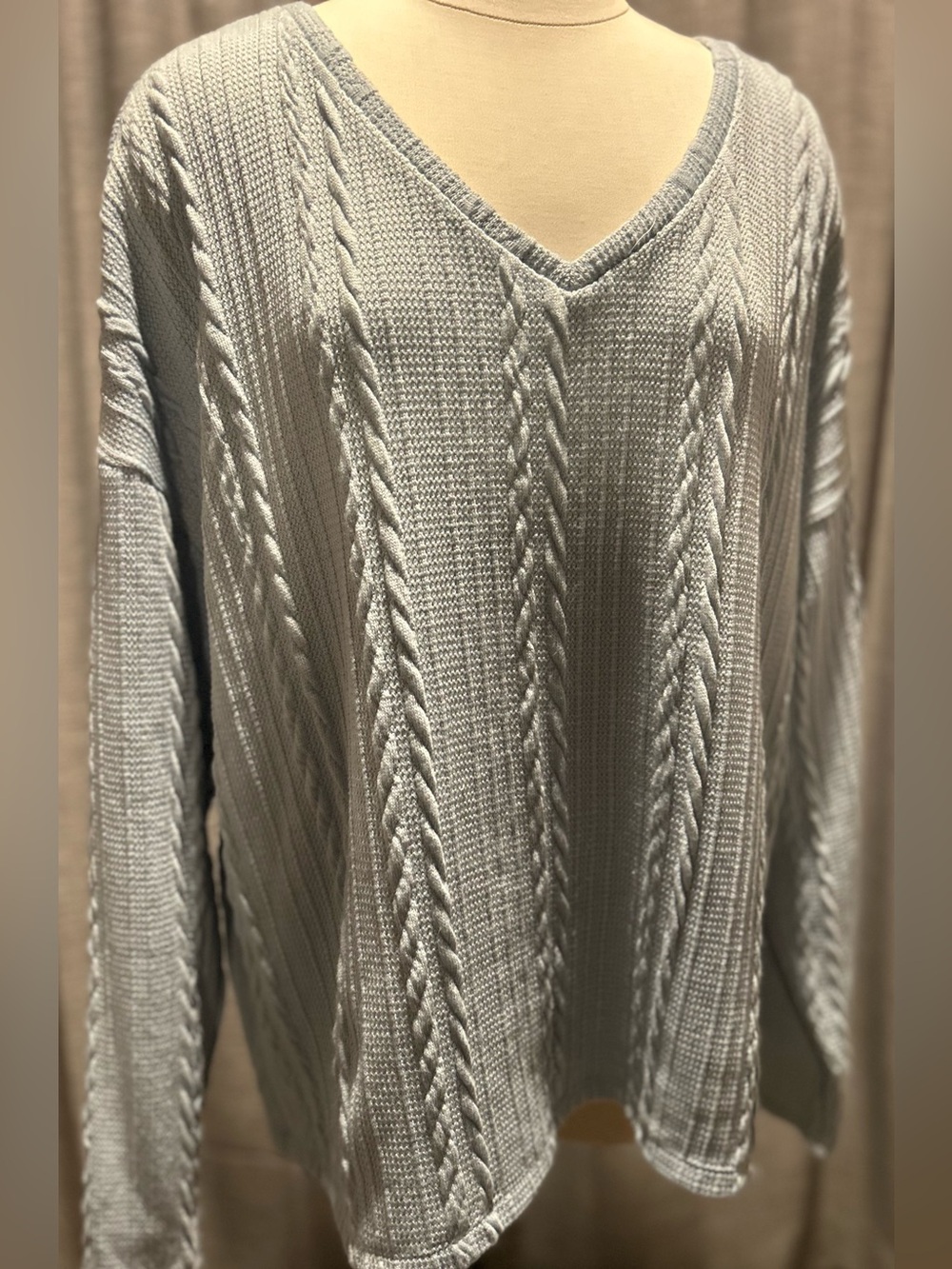 Sanctuary Light Blue Cable Knit V-Neck Sweater